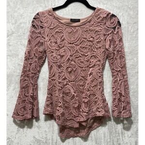 Scobe Pink Lace Long Bell Sleeve Party Top Blouse Women's‎ Medium